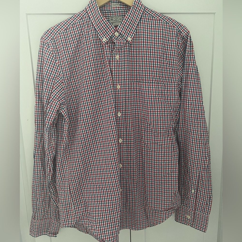 J. Crew Quality Woven Red & Blue Gingham Button-Down Shirt Slim fit 100% cotton